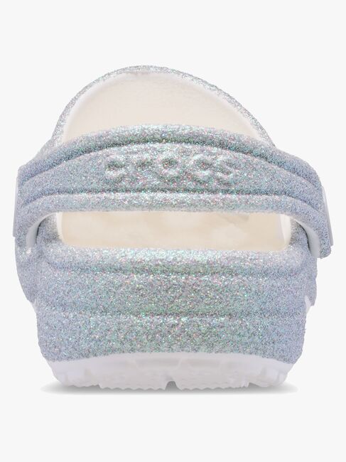 Crocs Classic Iridescent Glitter Kids Clogs, Hvid