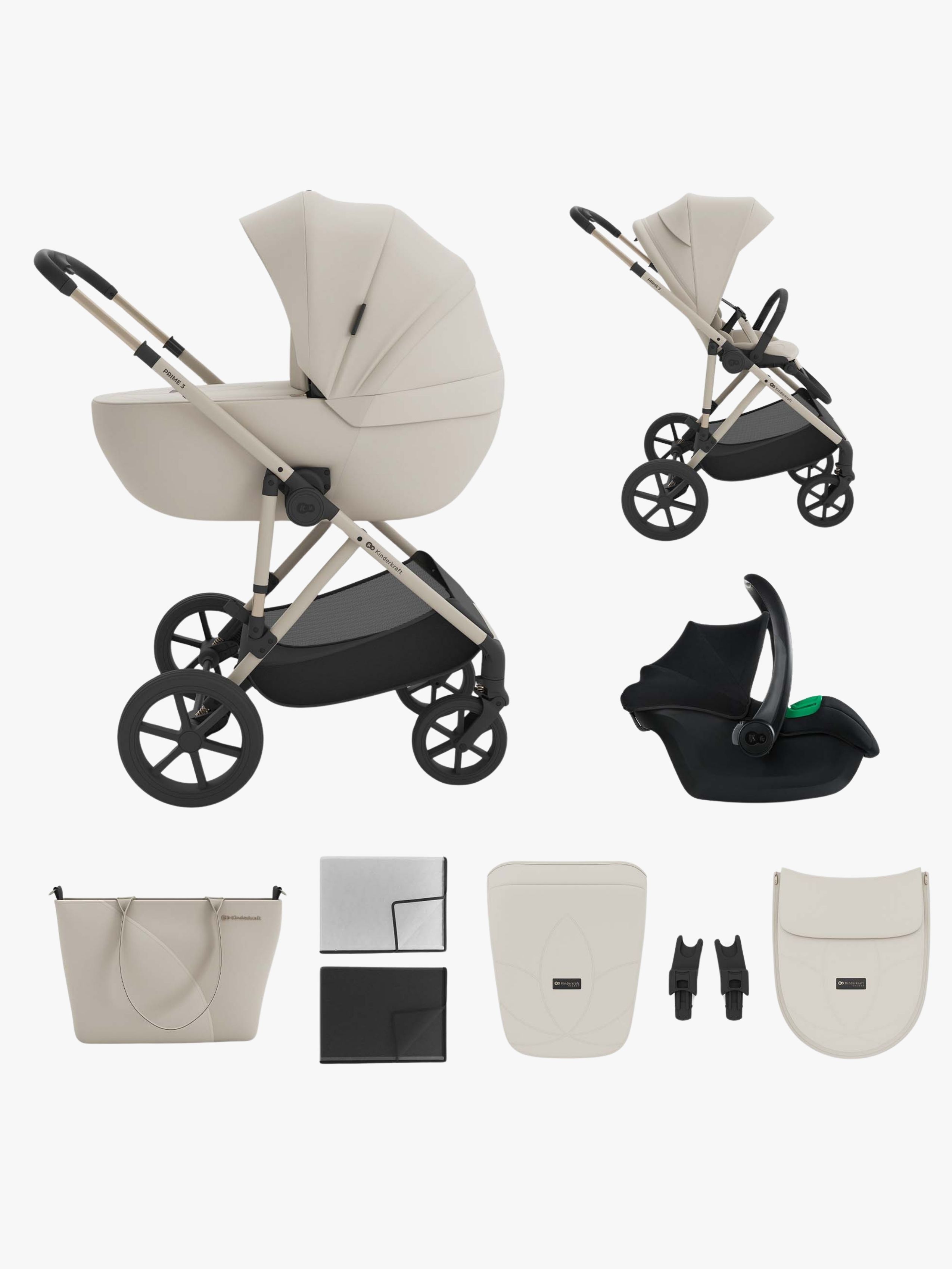 Kinderkraft Prime 3 3-i-1 Duovogn, Sand Dune