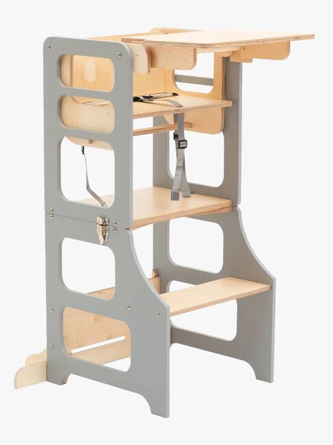 Duck Woodworks 3-i-1 Sammenklappeligt Læringstårn med Højstol, Grå