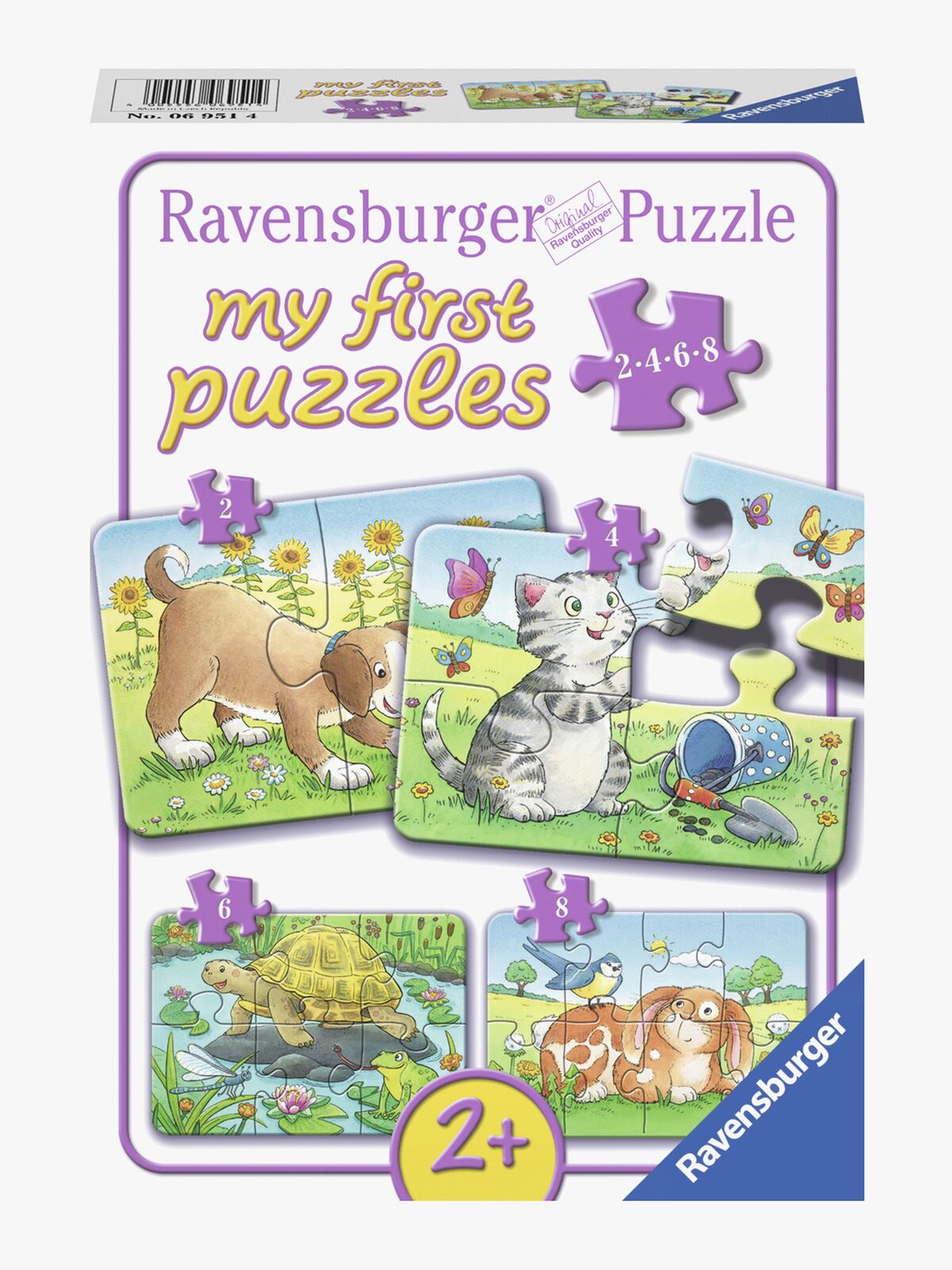 Ravensburger Puslespil Søde Dyr 2, 4, 6 & 8 Brikker
