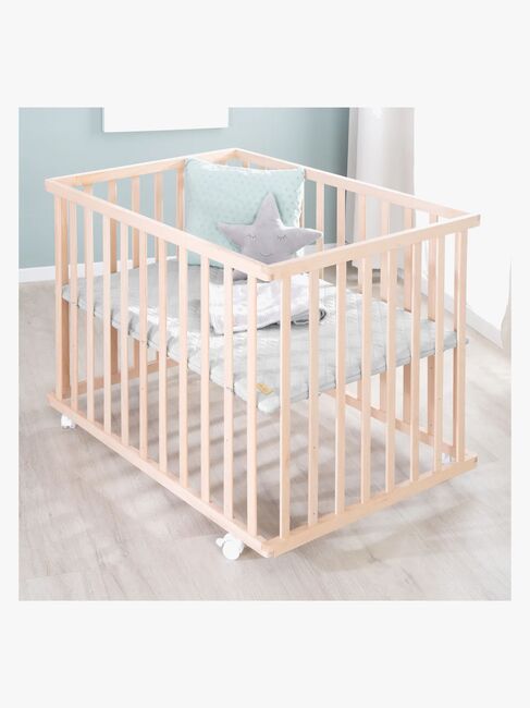 Roba Style Kravlegård med Hjul, Wood & Grey