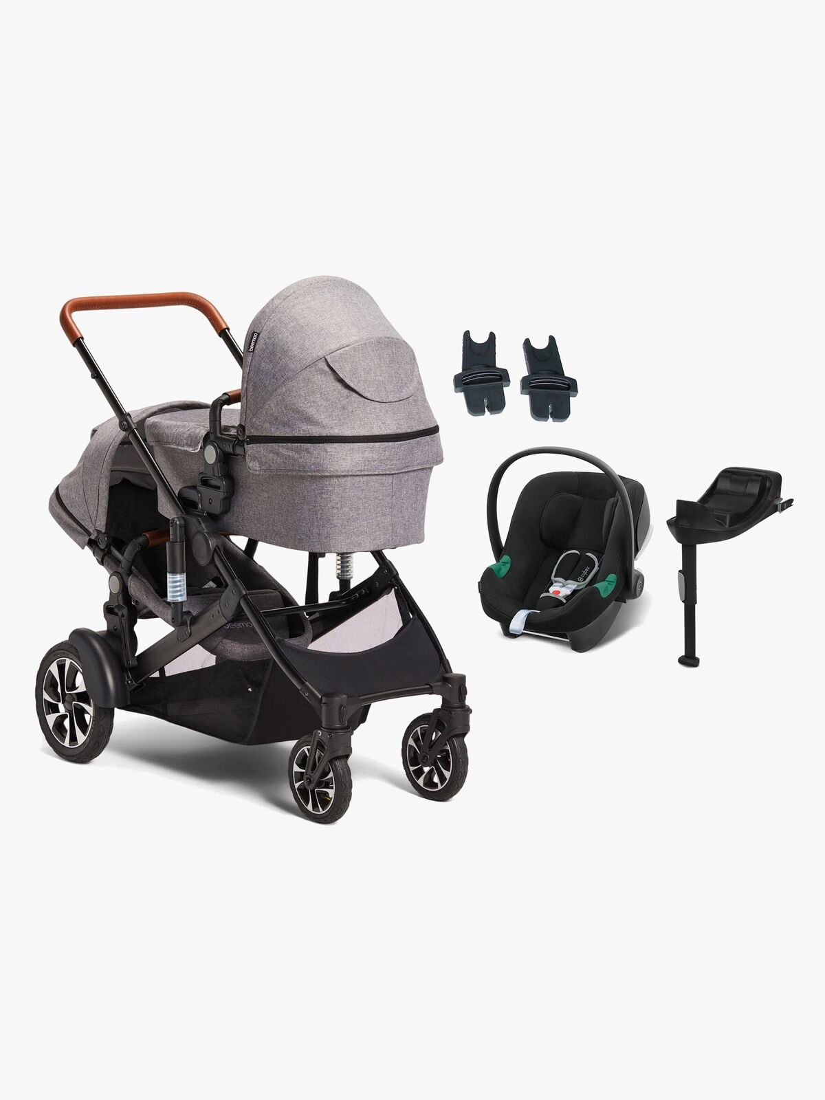Beemoo Maxi 4 Twin Søskendevogn inkl. Cybex Aton B2 i-Size Autostol Baby & Base, Grey/Volcano Black