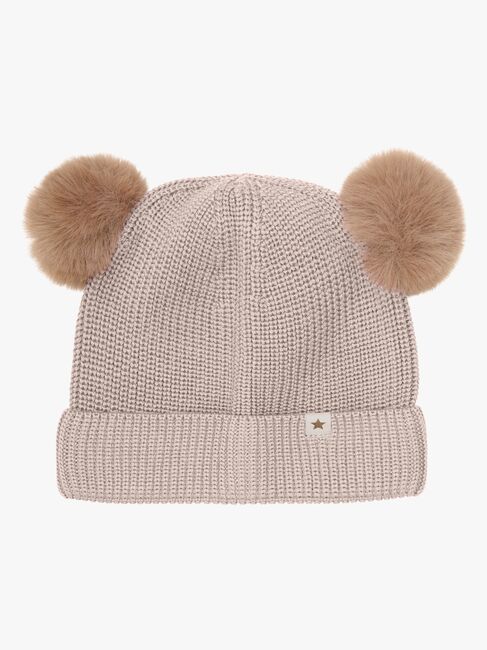 Huttelihut Hue Merinould med Pomponer, Camel Melange