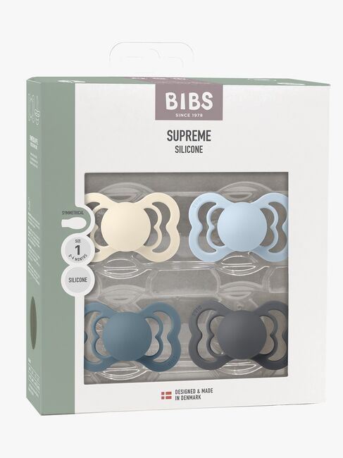 BIBS Supreme Sut 4-pak Silikone Str. 1, Ivory/Baby Blue/Petrol/Iron