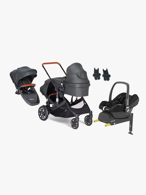 Beemoo Maxi 4 Twin Søskendevogn inkl.  Ekstra Søskendesæde & Maxi-Cosi CabrioFix i-Size Autostol Baby & Base, Black