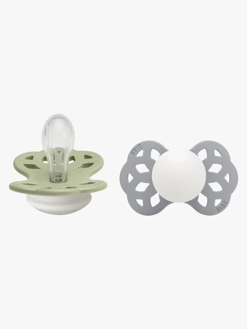 BIBS Infinity Sutter 2-Pak Silikone Str. 1 Symmetrisk, Sage GLOW/Cloud GLOW