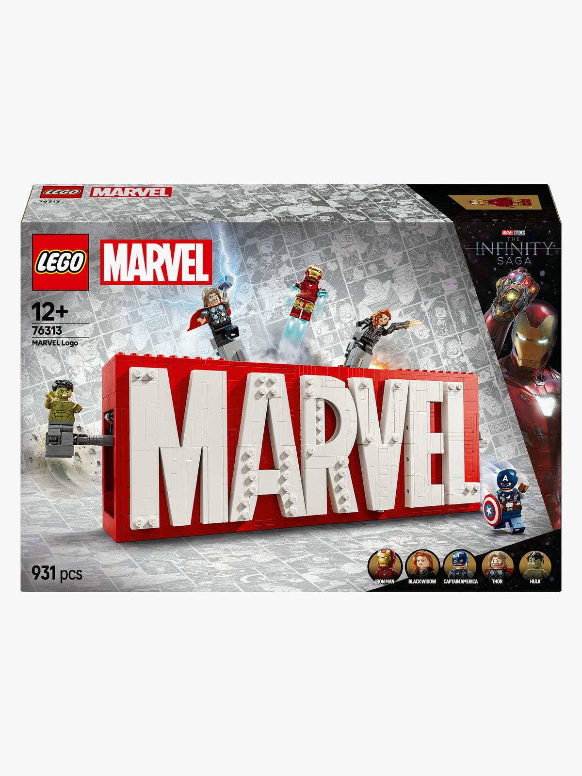 LEGO Super Heroes 76313 MARVEL-logo og minifigurer