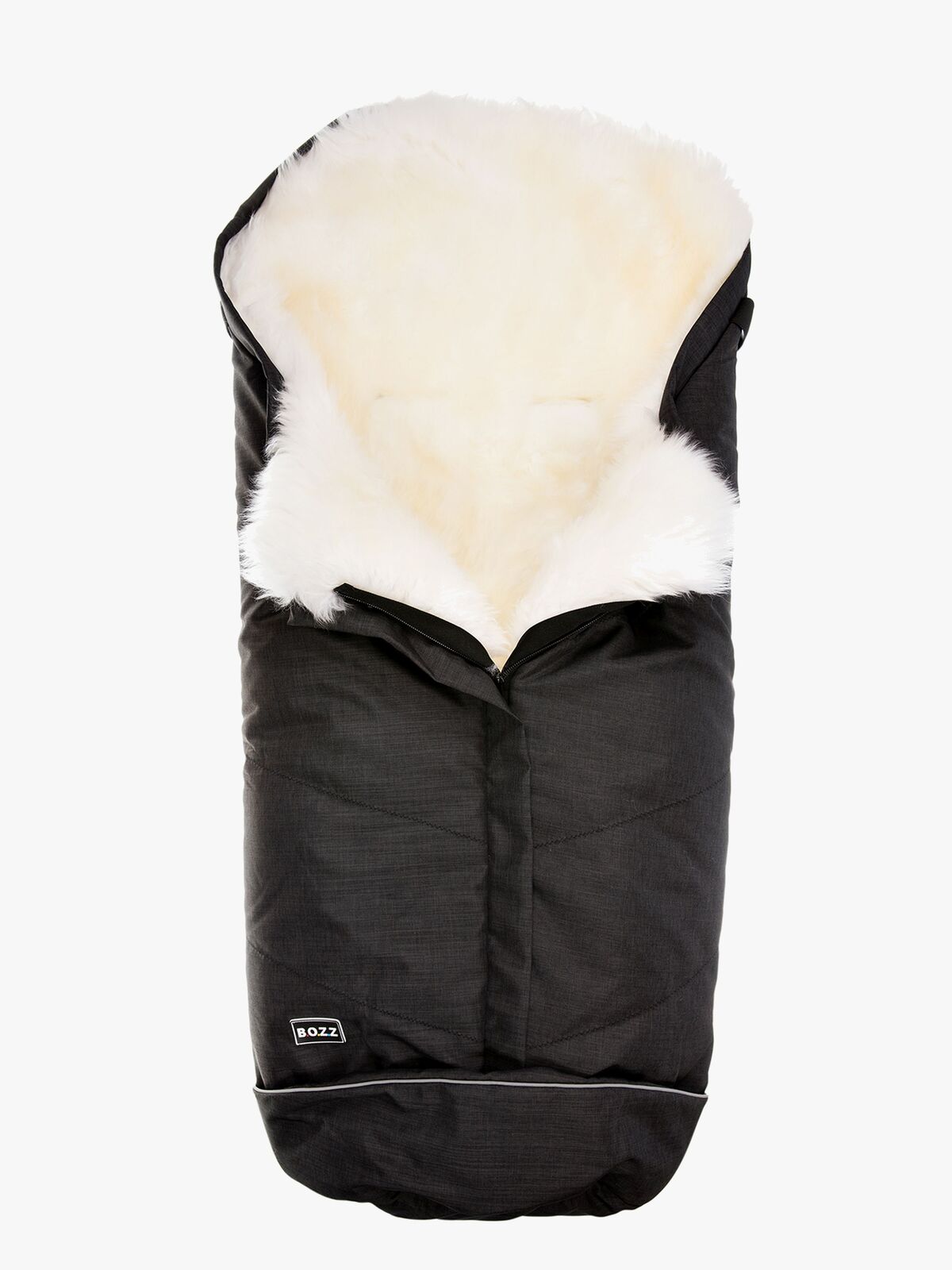 Bozz Lammeskindskørepose Langhåret, Black Melange/White