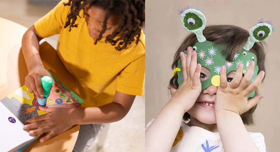 To miljøbilleder af drenge, der er kreative