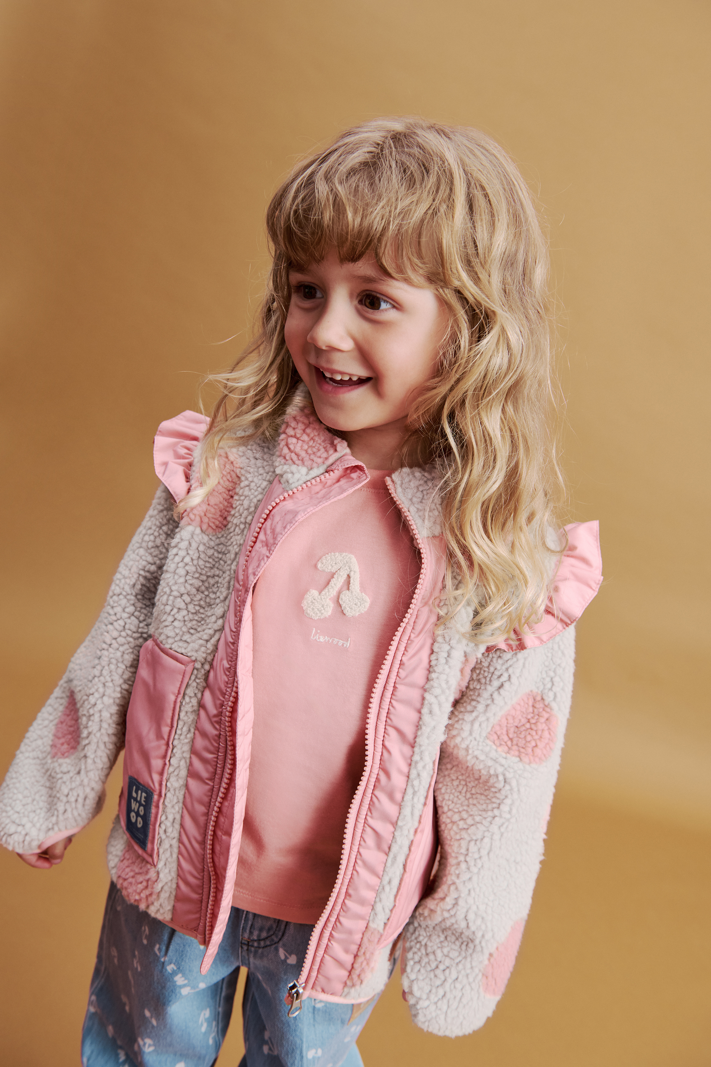LIEWOOD Noam Fleecetrøje, Spot Dot Sandy/Rose Blush Mix, 110