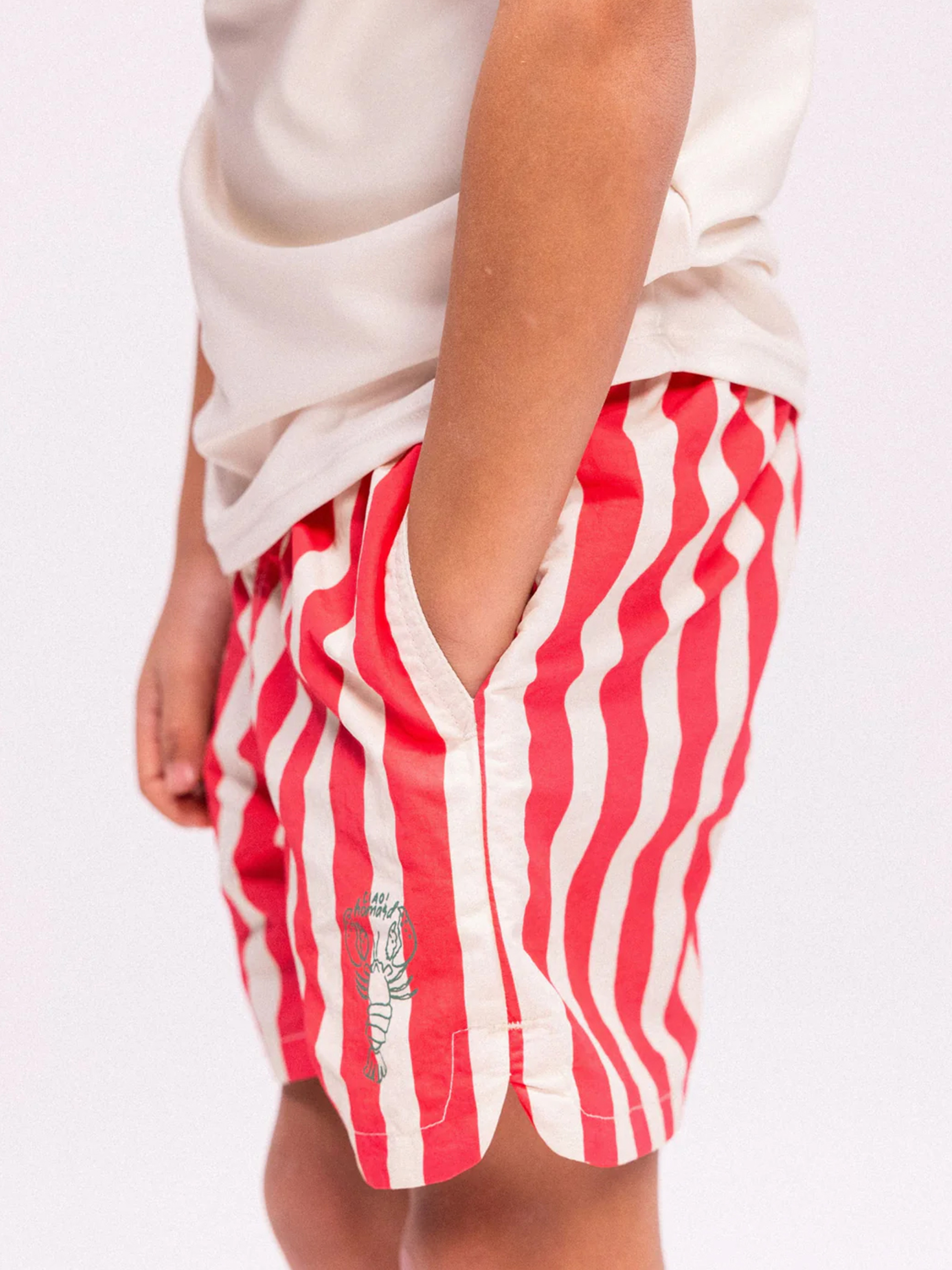 Swim Essentials Badeshorts, Lobster Stripe Beige/Red, 122-128