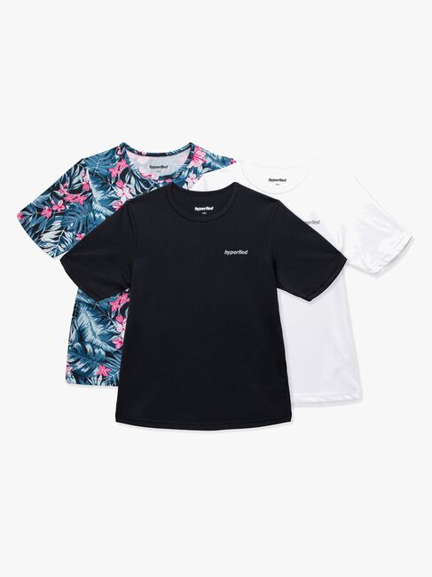 Hyperfied Wave T-Shirt 3-pak, Black/White/Tropical Flower
