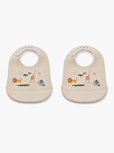 LIEWOOD Tilda Hagesmæk med Tryk Silikone 2-pak, Safari/Sandy