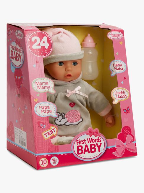 Bayer Design Dukke First Words Baby 38 cm, Grå