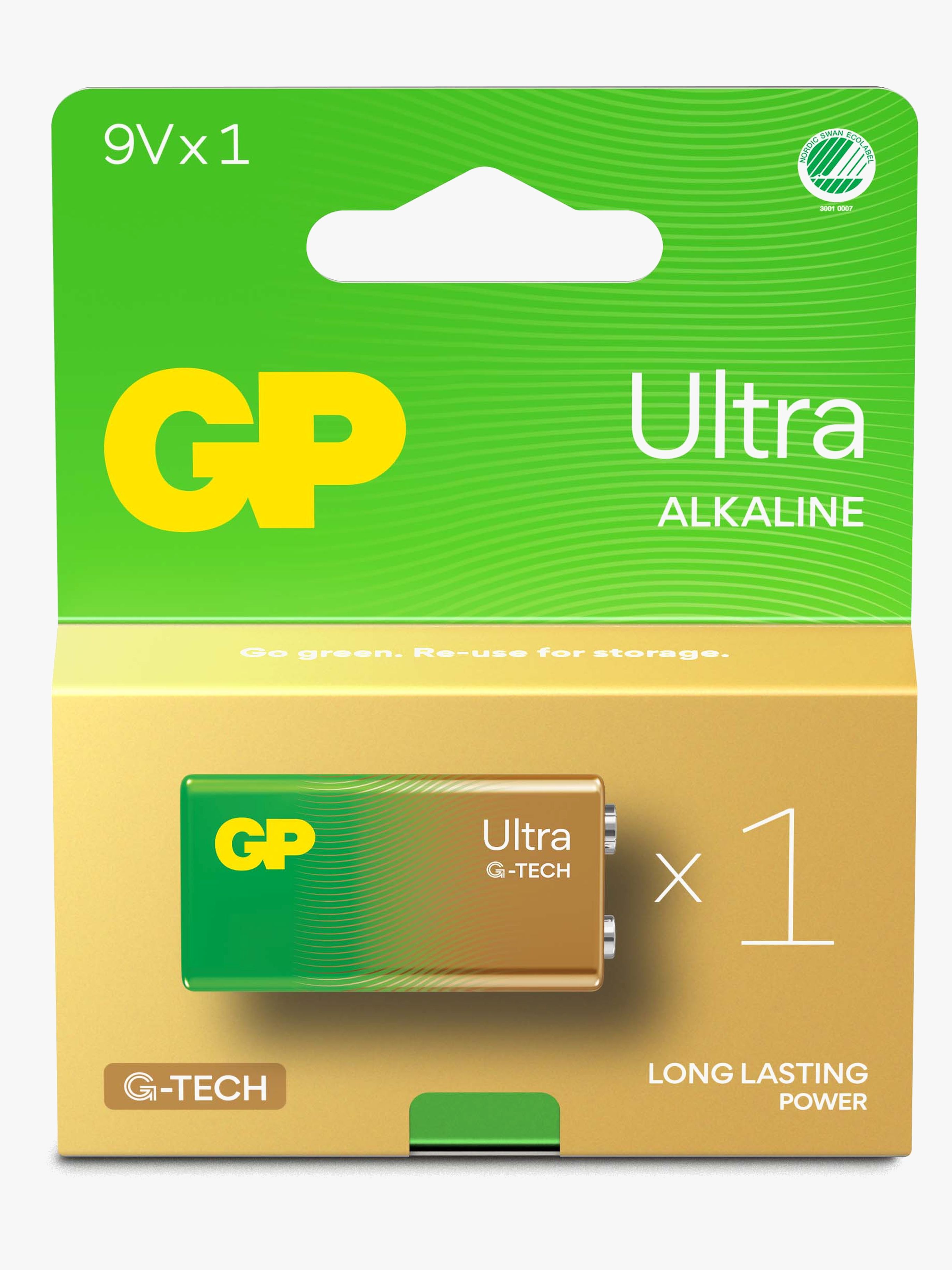 GP Ultra Alkaline G-TECH 9V Batteri Svanemærket 1-Pak