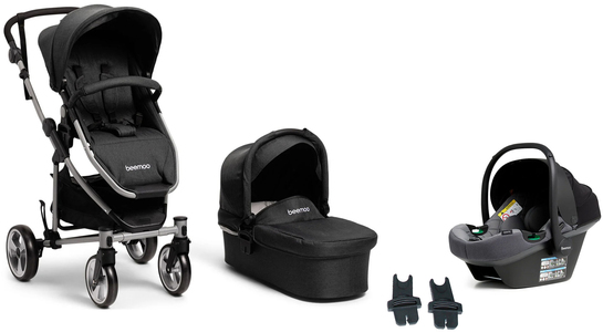 Beemoo Flexi Travel 3 Duovogn inkl. Route i-Size Autostol Baby, Black Melange/Mineral Grey