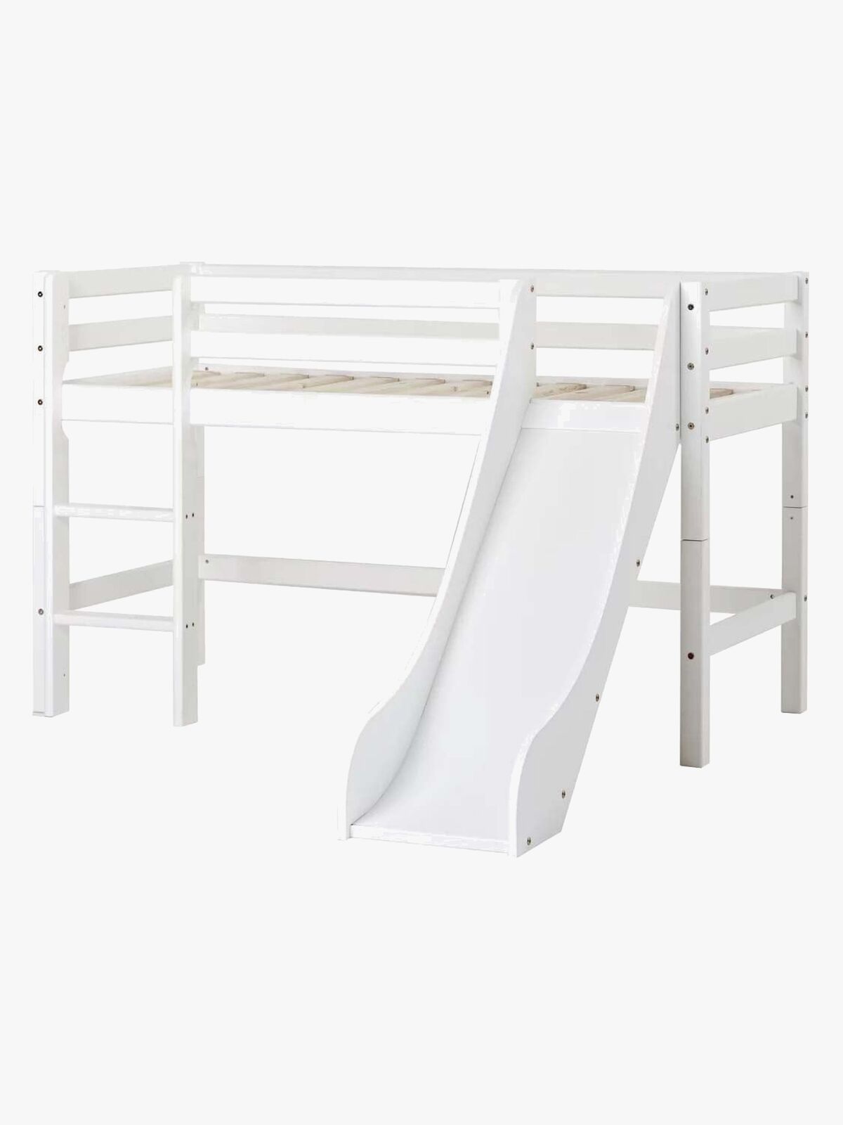 Hoppekids ECO Dream Halvhøj Seng med Rutsjebane og Stige 90x200, Hvid