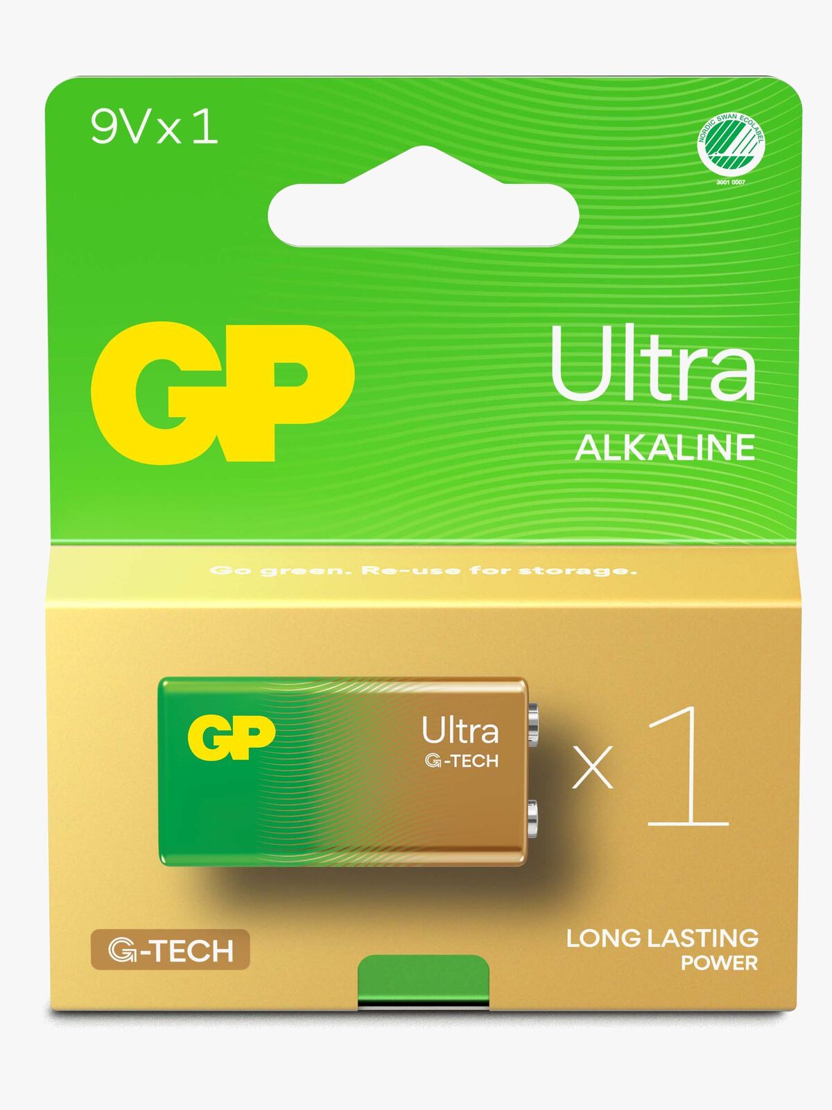 GP Ultra Alkaline G-TECH 9V Batteri Svanemærket 1-Pak