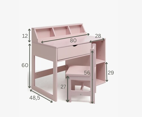 Alice & Fox FAY Skrivebord med Stol, Pink