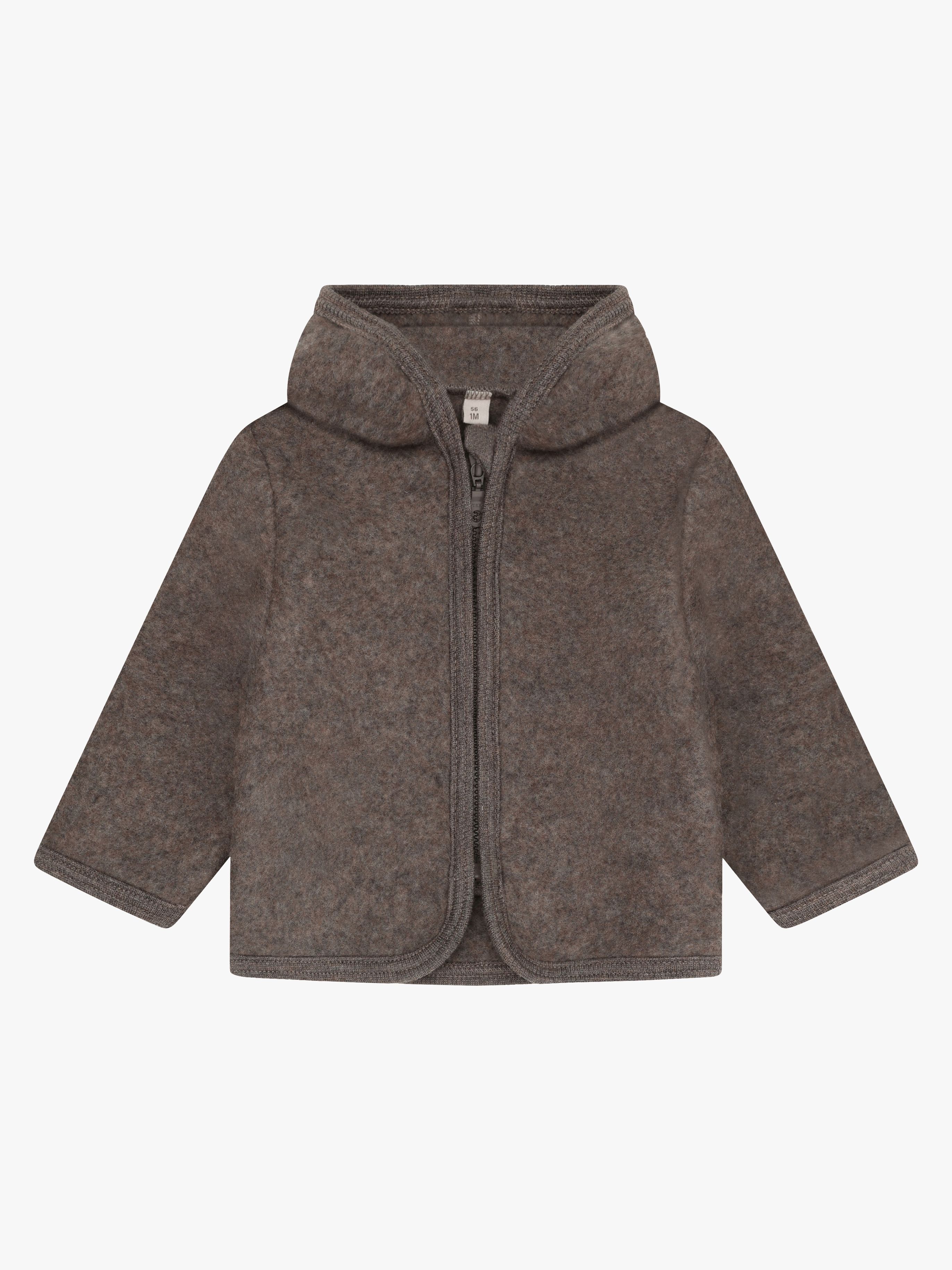 Huttelihut Uldfeecejakke Merino med Ører, Brown Melange, 74