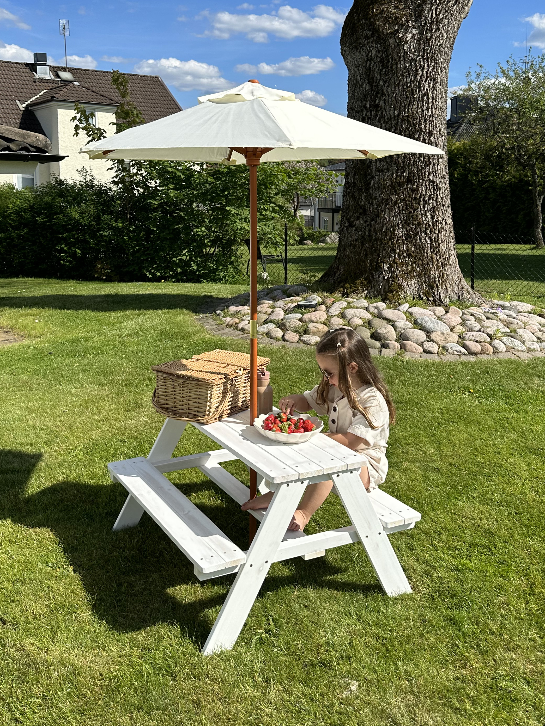 Woodlii Picnicbord m. Parasol, Hvid