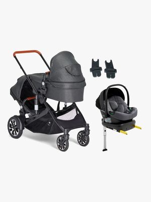 Beemoo Maxi 4 Twin Søskendevogn inkl. Route i-Size Autostol Baby & ISOFIX Base, Black/Mineral Grey