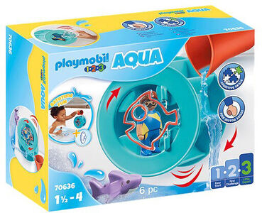 Playmobil 1.2.3 Aqua Water Wheel with Baby Shark Byggesæt