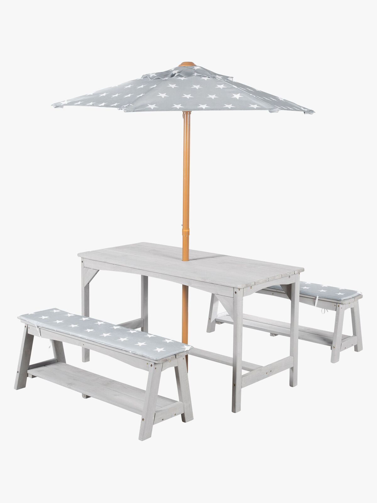 Roba Børn Picnicbord Set til 4 Deluxe med Parasol & Hynder, Grå