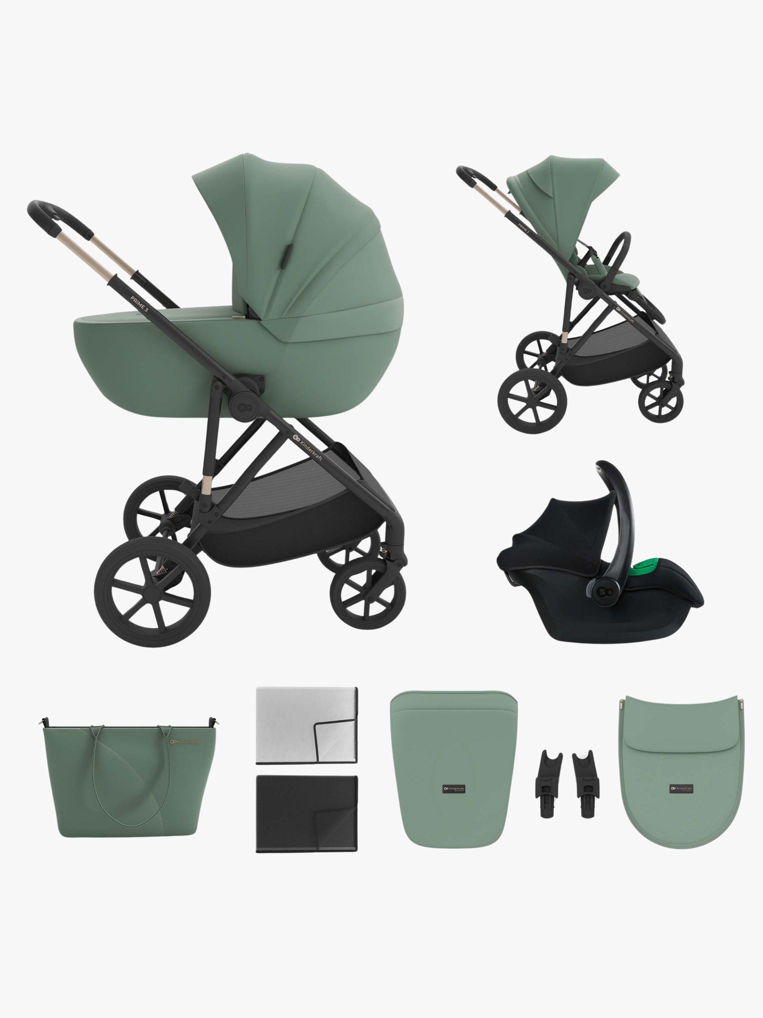Kinderkraft Prime 3 3-i-1 Duovogn, Dark Green