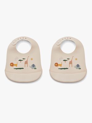 LIEWOOD Tilda Hagesmæk med Tryk Silikone 2-pak, Safari/Sandy