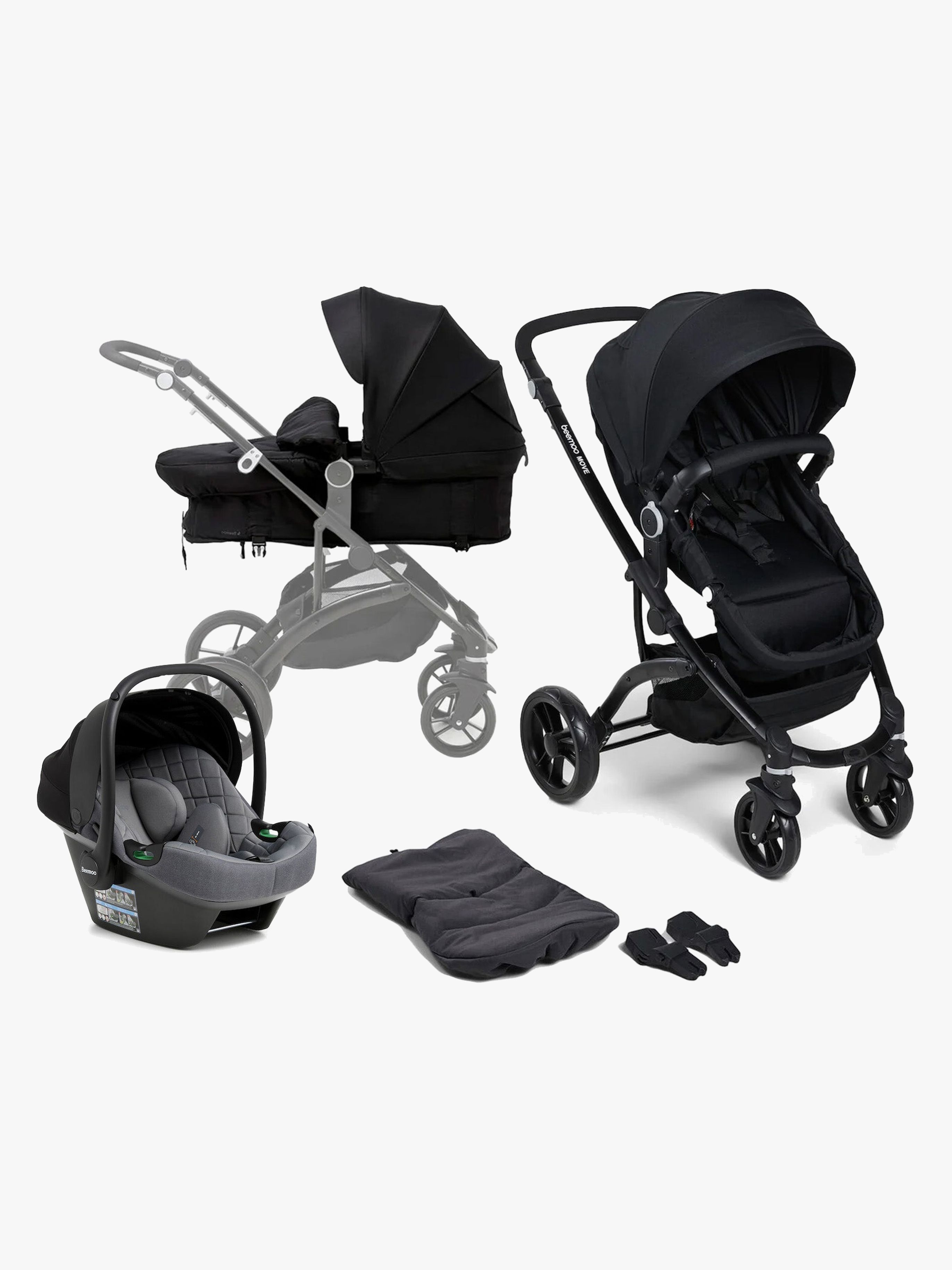 Beemoo Move 2-in-1 Kombivogn inkl. Route i-Size Autostol Baby, Black/Mineral Grey