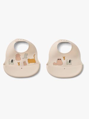 LIEWOOD Ember Mønstret Hagesmæk 2-pak, Cats & Dogs/Sandy