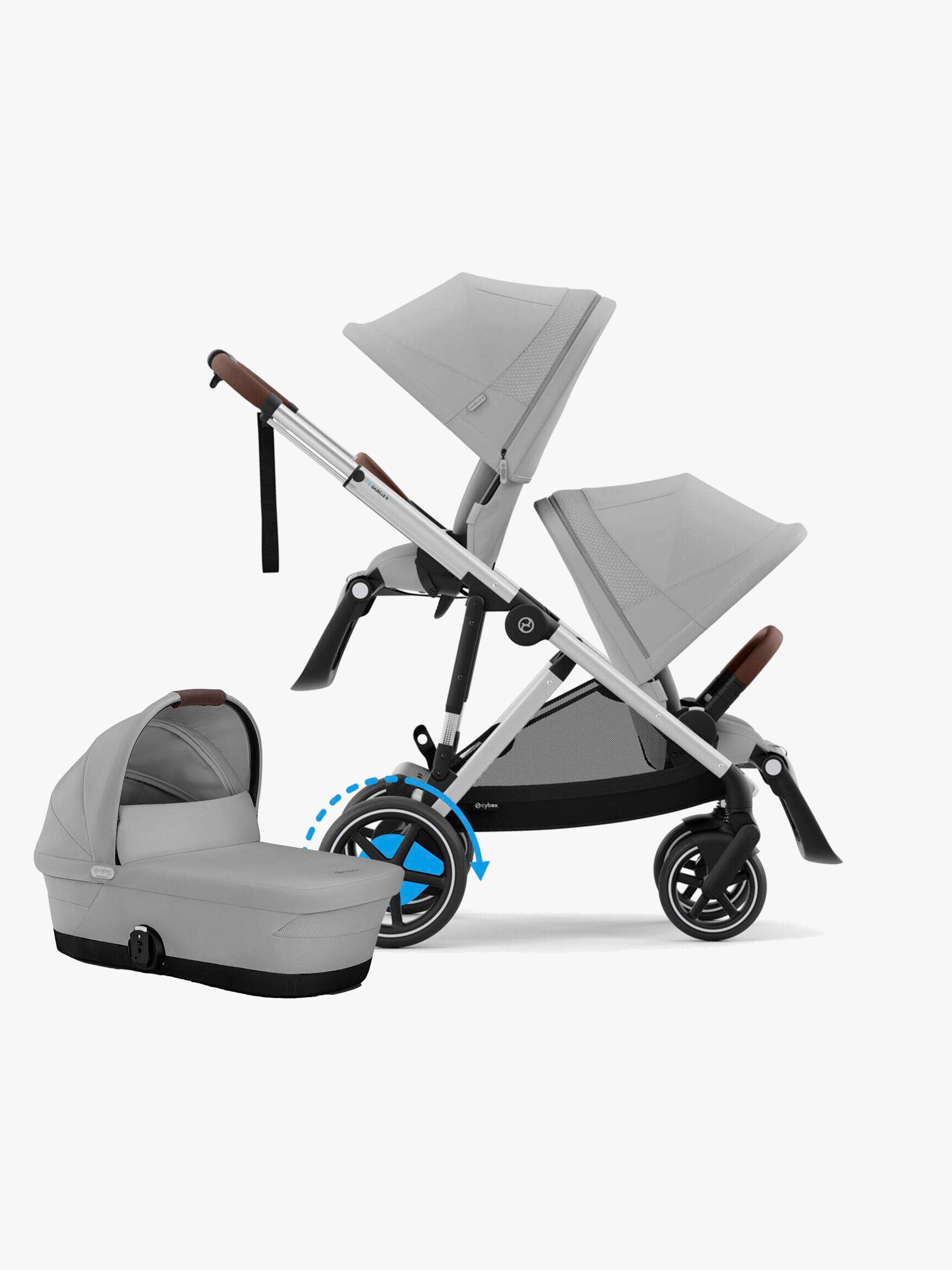 Cybex e-Gazelle S Søskendevogn inkl. Liggedel, Stone Grey/Silver