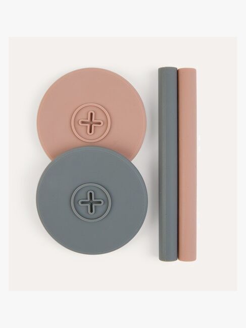 COGNIKIDS Sip Låg med Sugerør 2-pak, Slate Grey/Blush