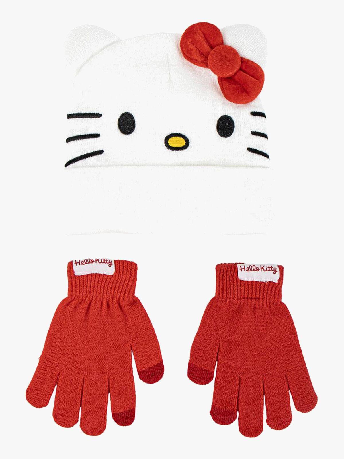Hello Kitty Hue og Vanter, Rød/Hvid