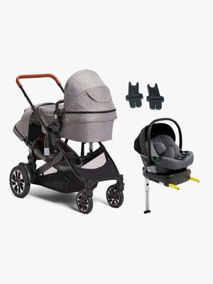 Beemoo Maxi 4 Twin Søskendevogn inkl. Route i-Size Autostol Baby & ISOFIX Base, Grey/Mineral Grey