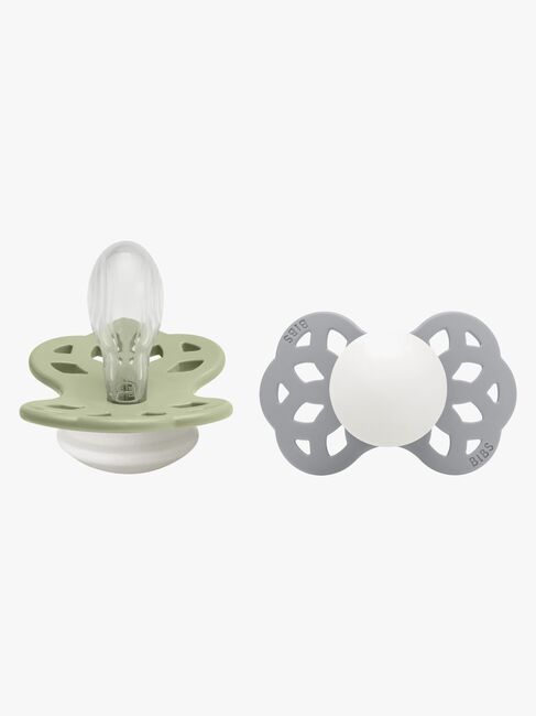 BIBS Infinity Sutter 2-Pak Silikone Str. 2 Symmetrisk, Sage GLOW/Cloud GLOW