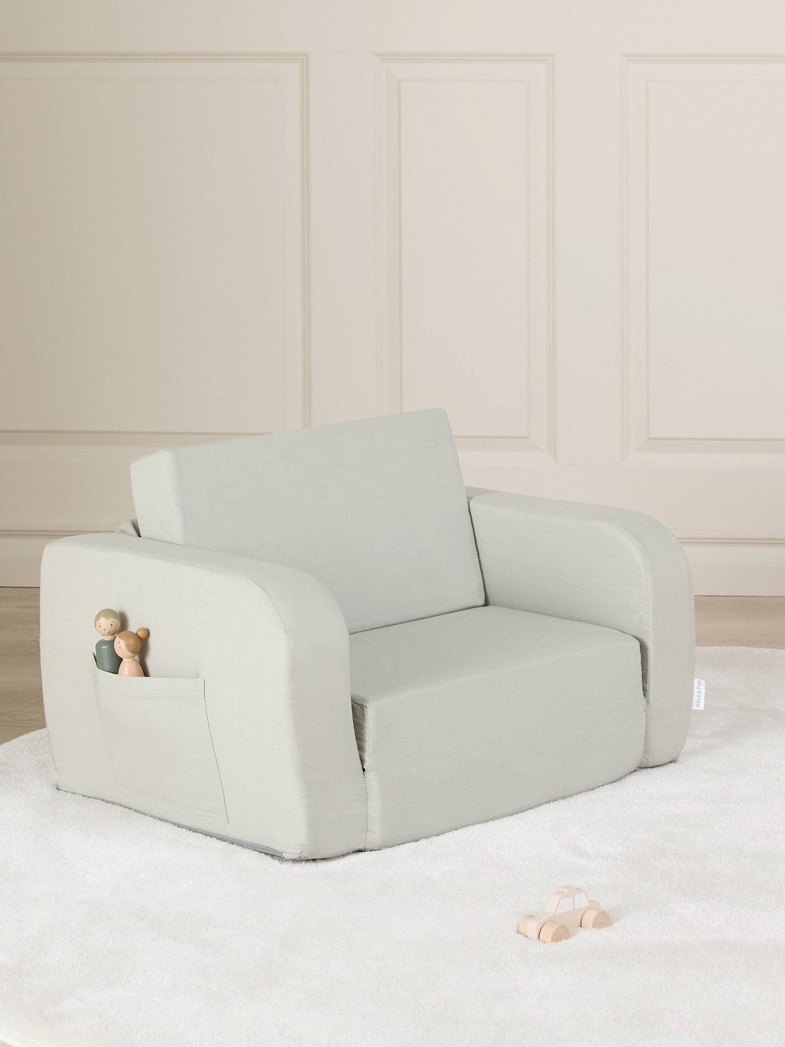 Alice & Fox MUSHY Foldbar Lænestol, Green Linen, Børnemøbler, Indretning børneværelse