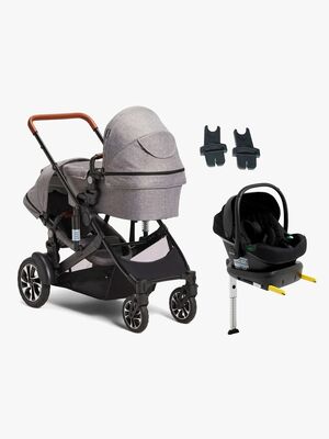 Beemoo Maxi 4 Twin Søskendevogn inkl. Route i-Size Autostol Baby & ISOFIX Base, Grey/Black Stone