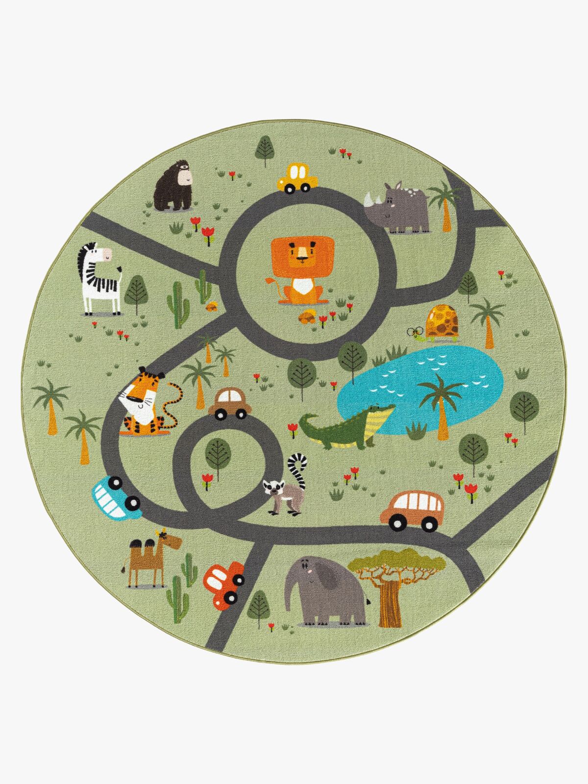 KMCarpets Play Animals Rund Gulvtæppe 120, Grøn