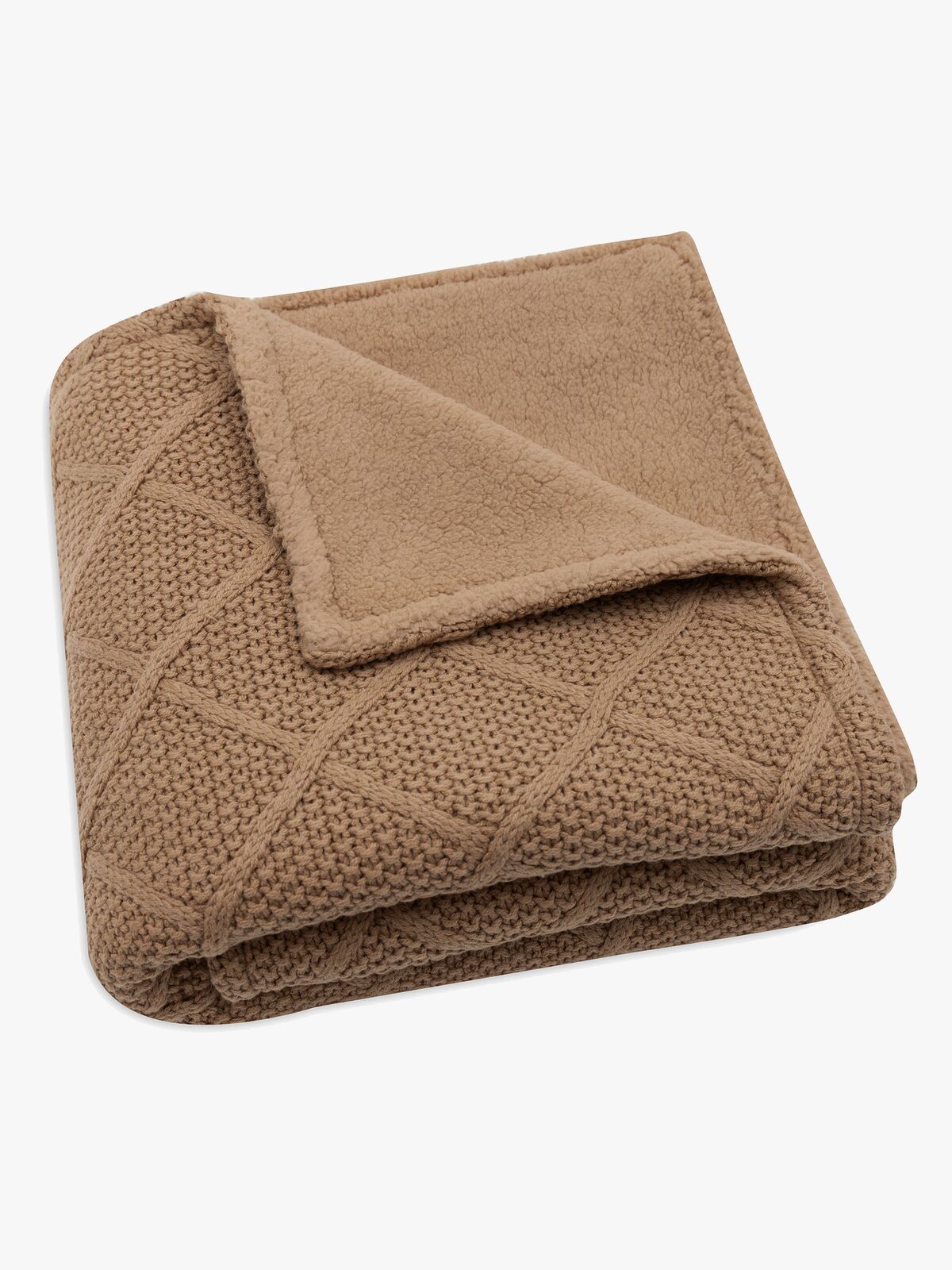 Jollein Strikket Tæppe Ternet Mønster med Bamsefleece, Biscuit