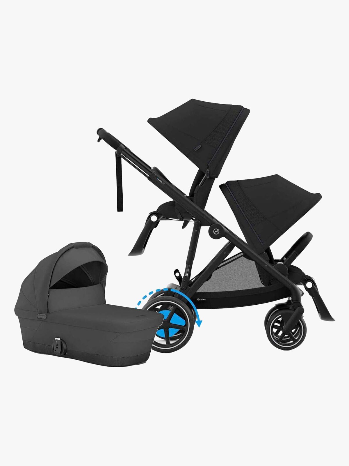 Cybex e-Gazelle S Søskendevogn inkl. Liggedel, Moon Black/Black