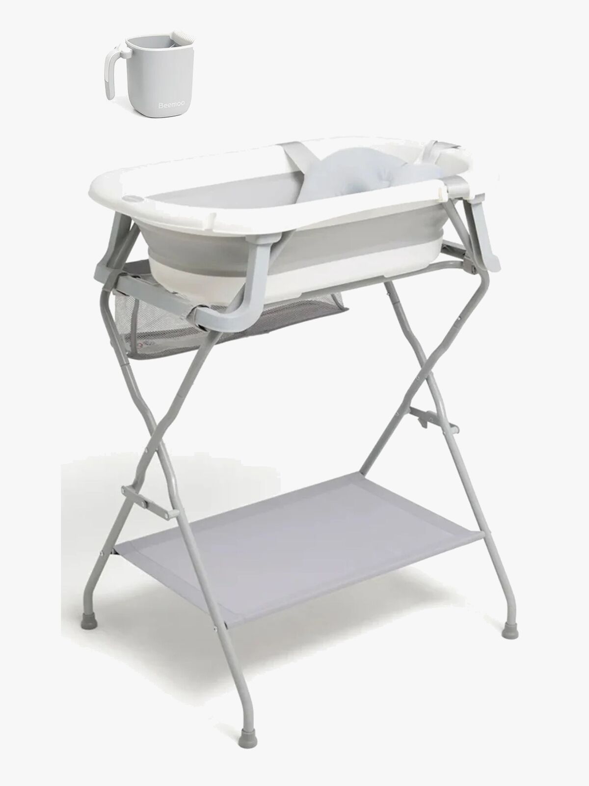 Beemoo CARE Assist Badekar Inkl. Badestøtte, Badestativ & Skyllekande, Grey/White