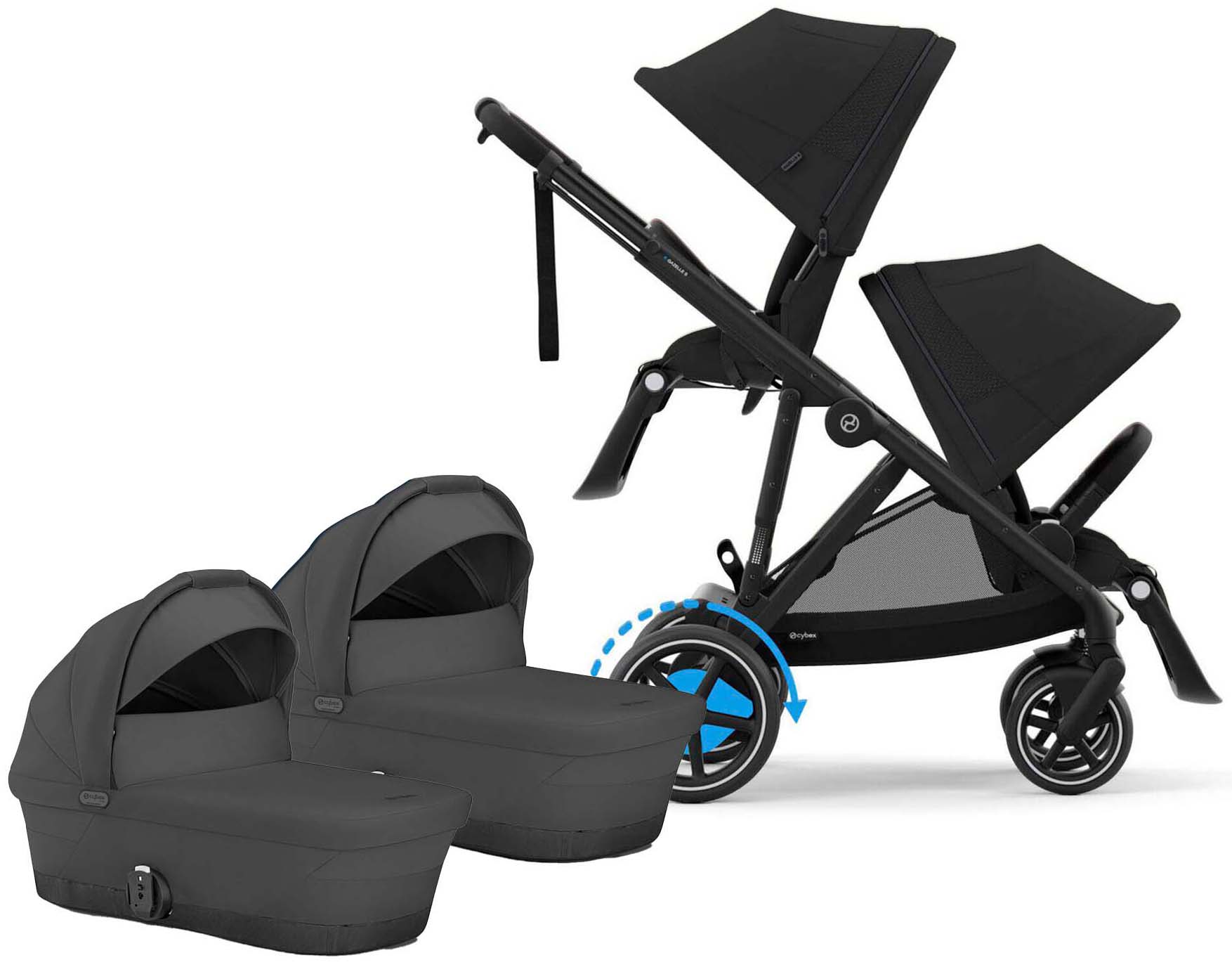 Cybex e-Gazelle S Tvillingevogn, Moon Black/Black