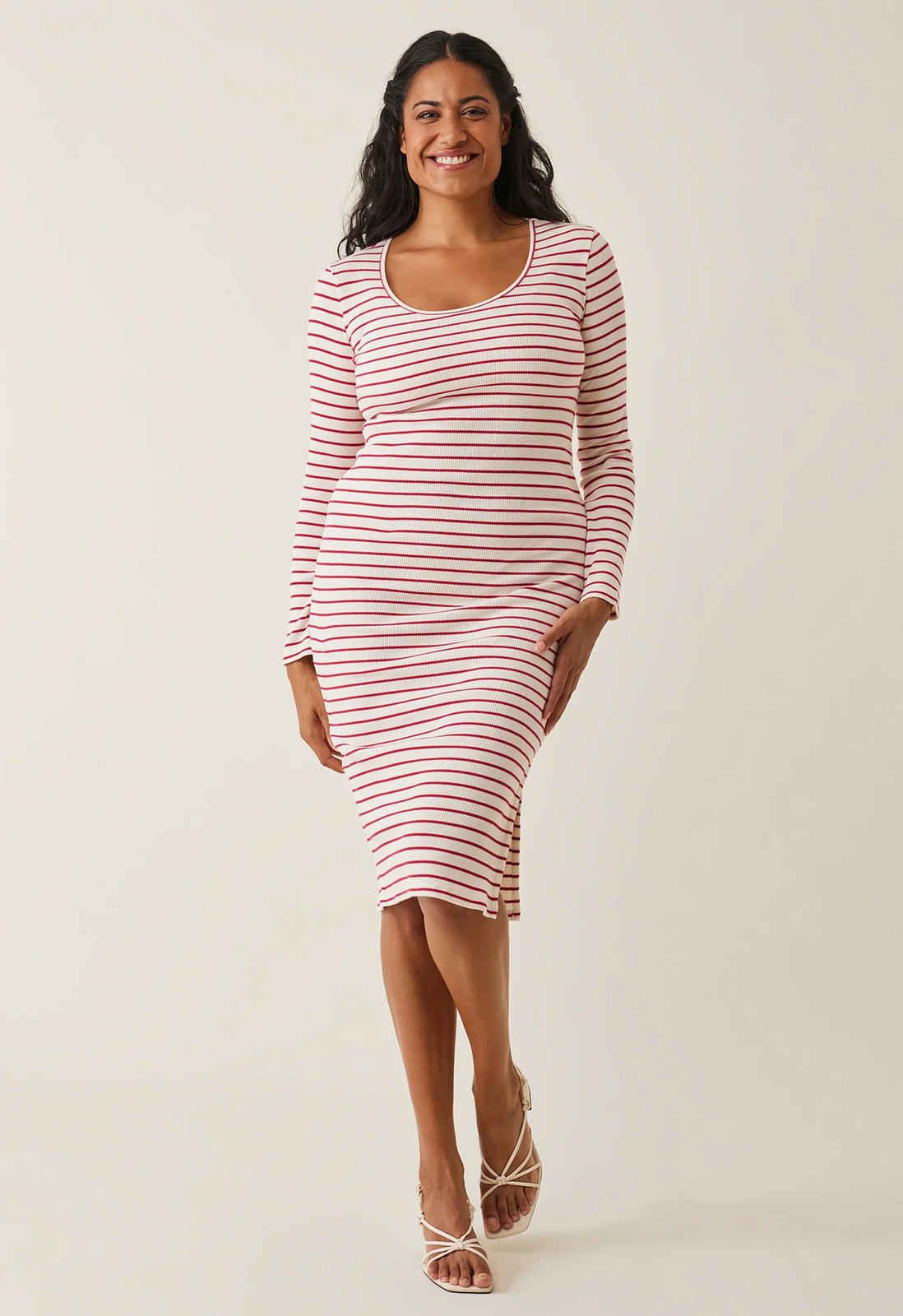 Boob Signe midi Kjole, Stripe White/Red