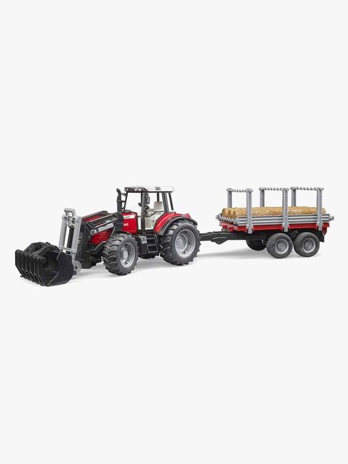 Bruder Massey Ferguson 7480 Traktor m. Frontlæsser & Tømmeranhænger