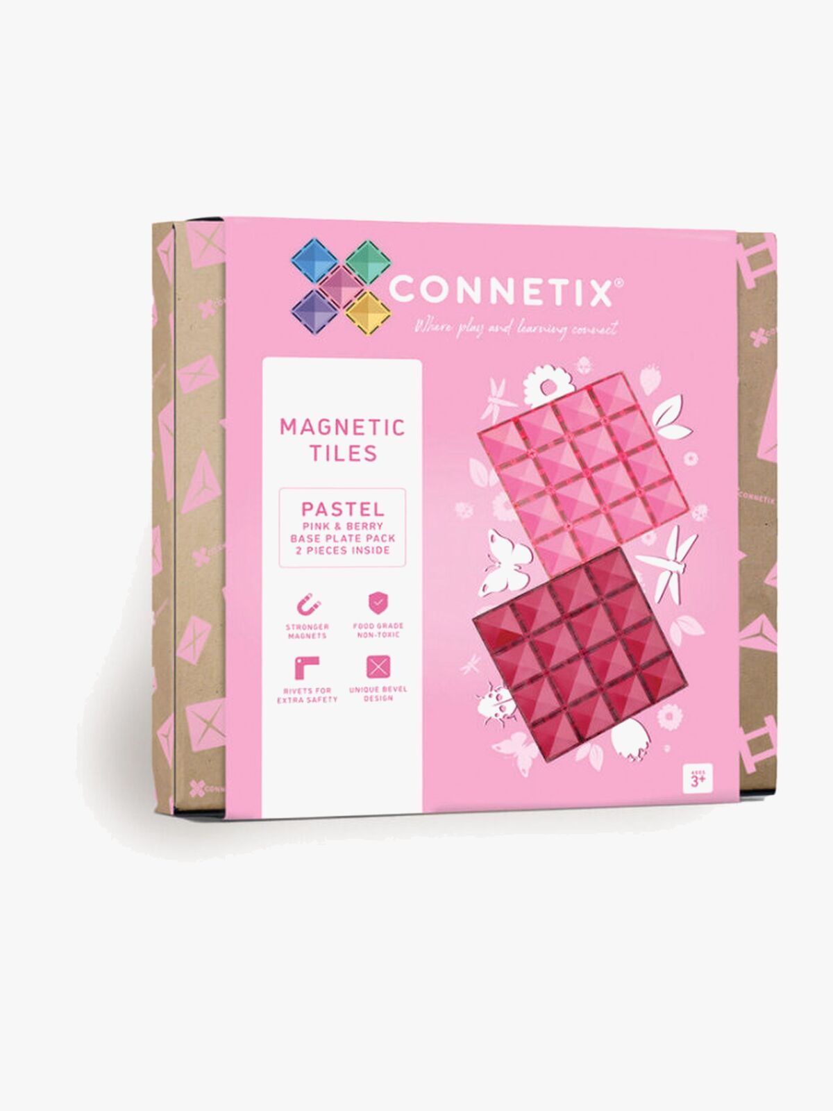 Connetix Magnetiske Byggeklodser Pastel Pink & Berry Base Plate 2 Dele