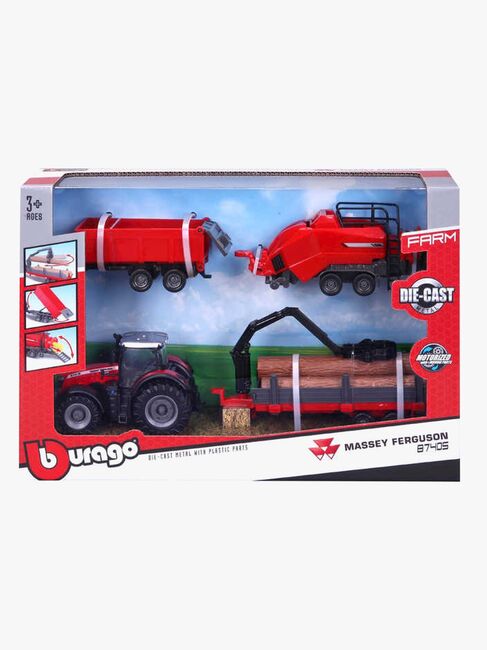 BB Junior Farmland Massey Fergusson 8740S Traktor med 3 Anhængere
