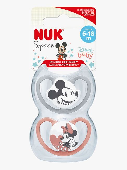 NUK Space Mickey Mouse Sut 2-pak Silikone Str. 2, Red/Grey