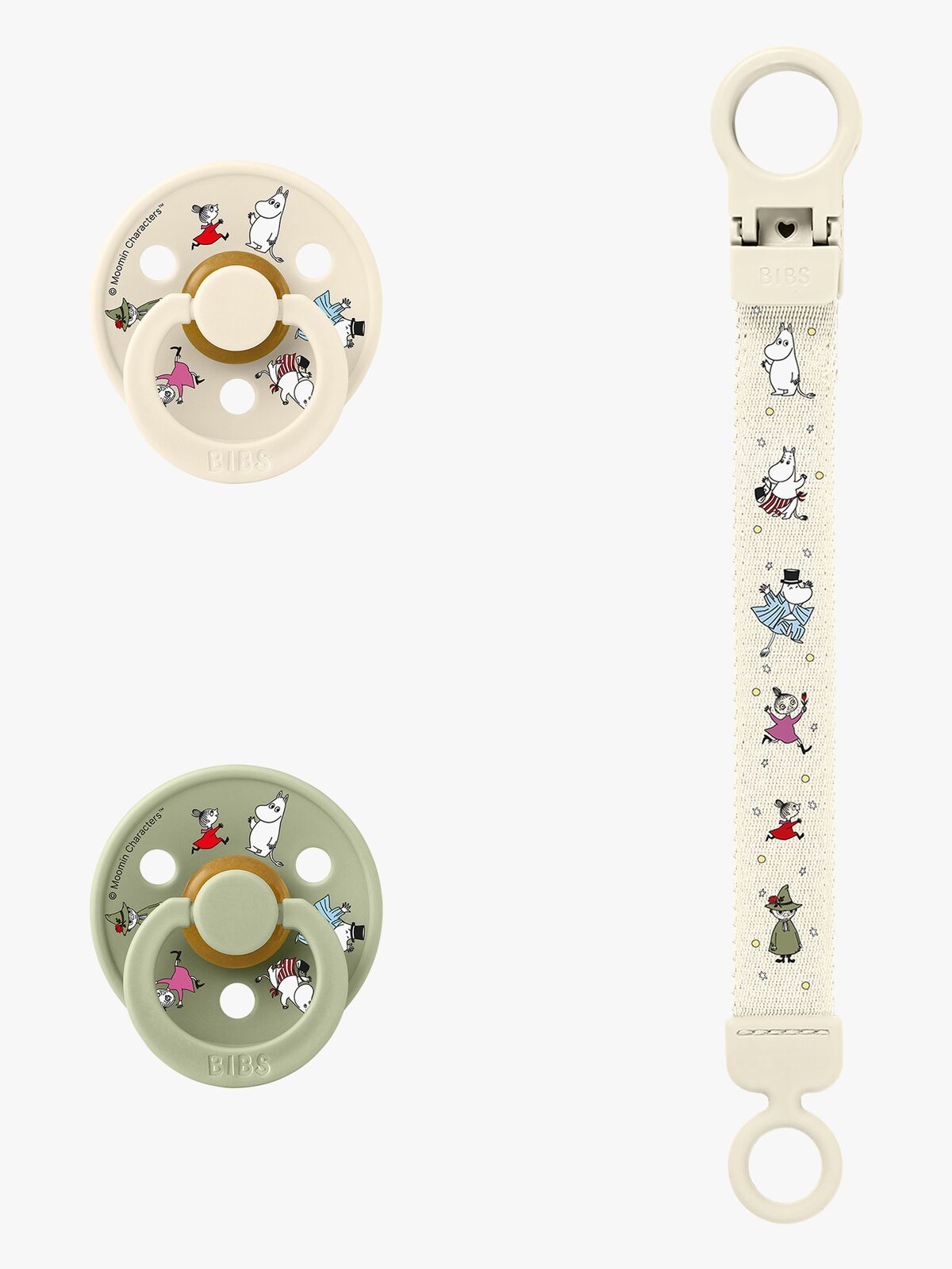 BIBS x Moomin Colour Sut & Loop Suttesnor Gavesæt Latex Str. 2, Ivory/Sage